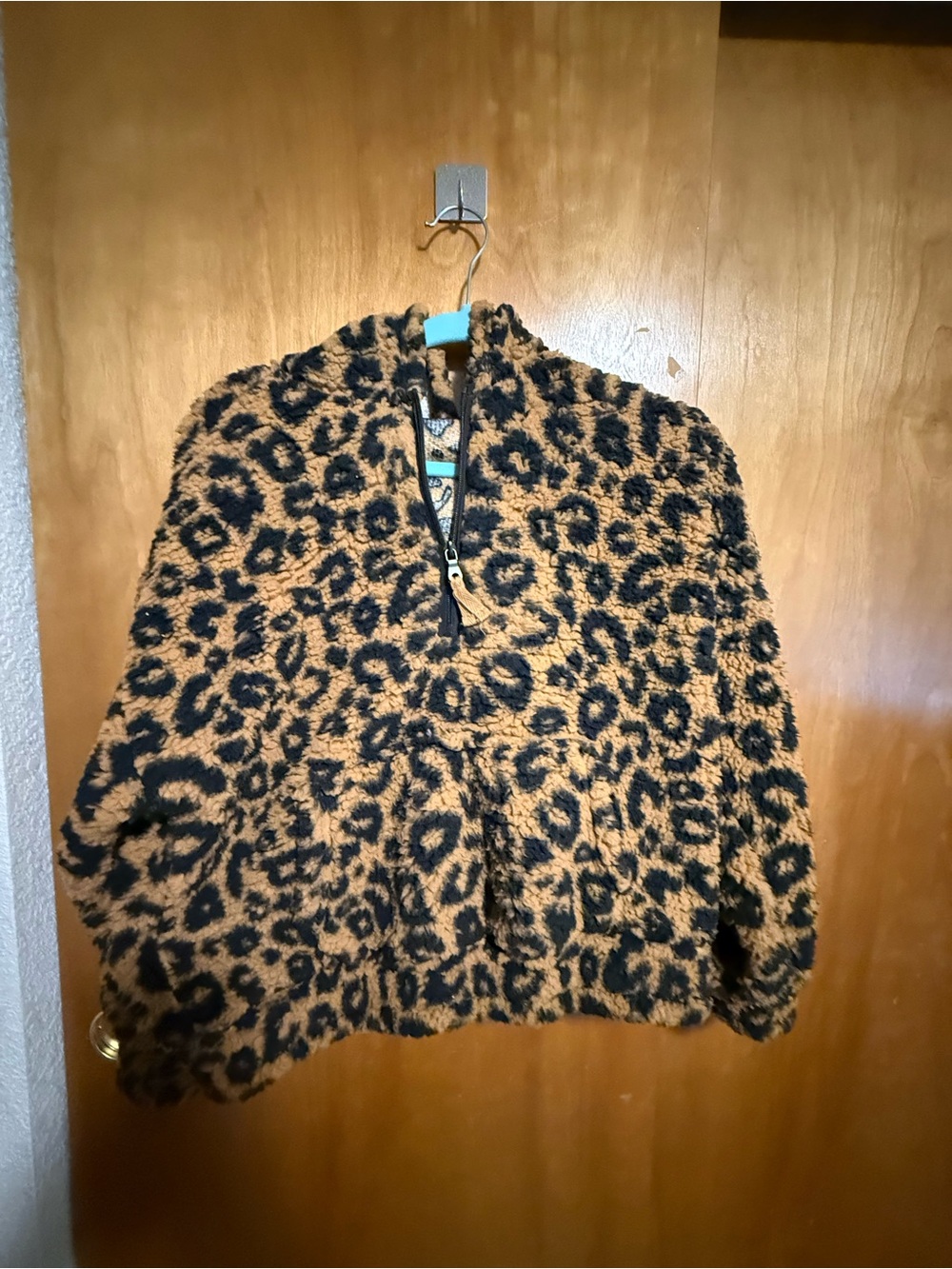 Derek Heart Leopard Print Teddy Pullover Jacket - Brown & Black